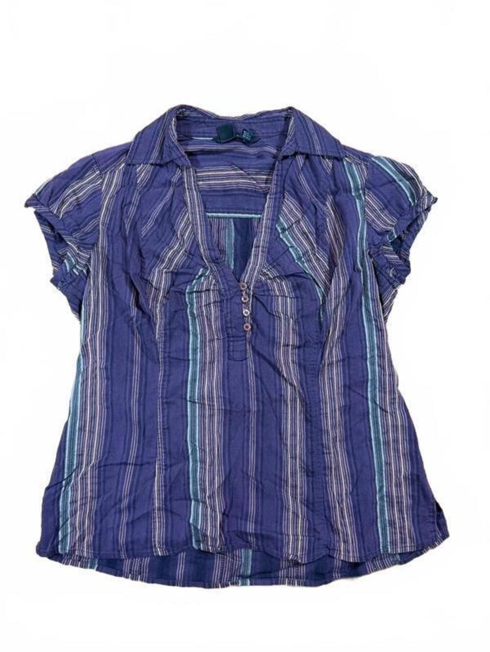 Zara Basics Cotton Blend Purple Fitted Short Sleeve V-Neck Top Size M